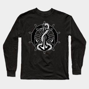 Old Sailing Ship Wheel With Anchor Long Sleeve T-Shirt